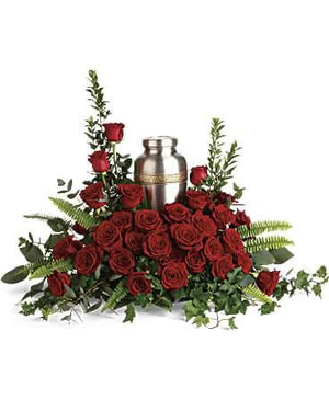 Elegant Red Roses Urn Arrangement for Cremation Services by Blooms Of Paradise