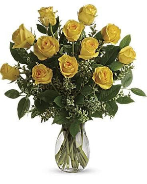 Dozen Yellow Roses Vase Arrangement for Delivery by Blooms Of Paradise