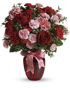 Pink and Red Delight flowers arrangement for any occasion by Blooms Of Paradise