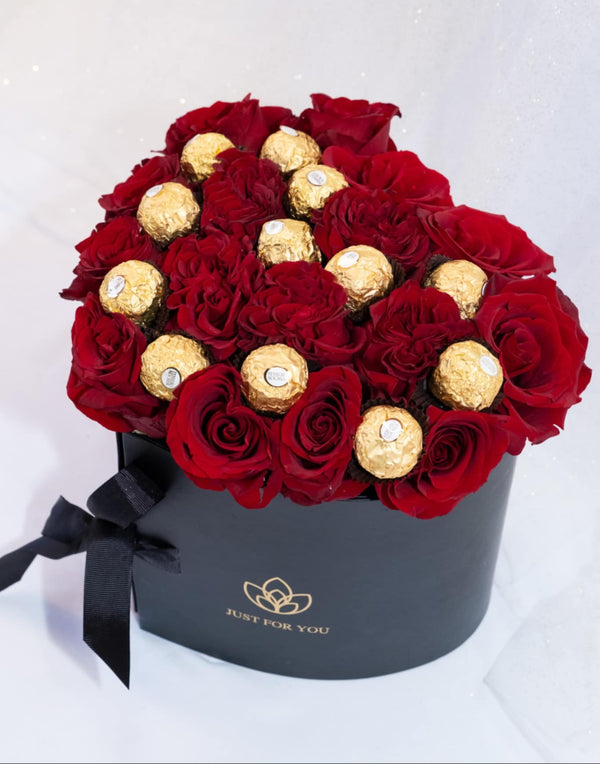 3 - Layer Opening Heart Box with Roses, Ferrero Rocher & Chocolate - Covered Strawberries 💝 - Blooms of Paradise Cambridge