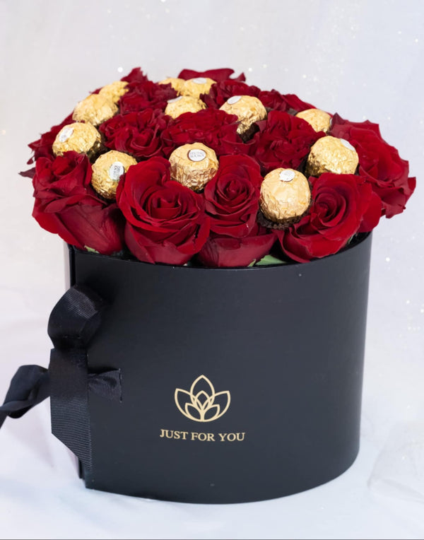 3 - Layer Opening Heart Box with Roses, Ferrero Rocher & Chocolate - Covered Strawberries 💝 - Blooms of Paradise Cambridge