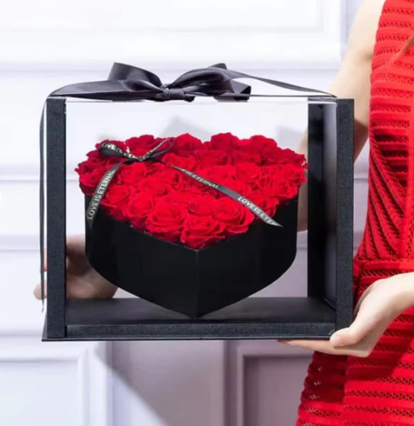 🌹 Eternal Love – Luxury Red Rose Heart Box in Acrylic Display 💝 - Blooms of Paradise Cambridge