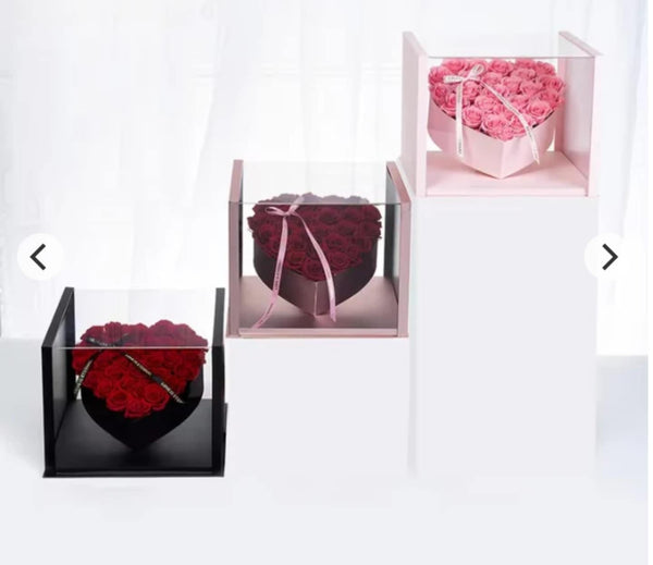 🌹 Eternal Love – Luxury Red Rose Heart Box in Acrylic Display 💝 - Blooms of Paradise Cambridge