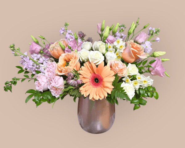 Sunset Garden – Mother's Day Vase Arrangement - Blooms of Paradise Cambridge