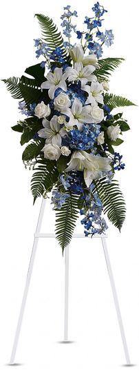 Elegant Blue Skies Standing Spray - Blooms Of Paradise for Funeral Service Tribute
