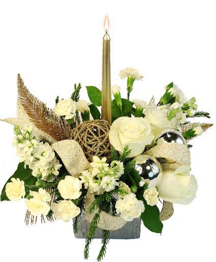 Celestial Glow white and gold Christmas flowers arrangement from Blooms Of Paradise