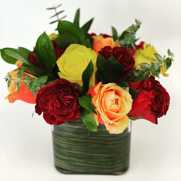 Dozen Fire Roses in Vase Arrangement | Elegant Blooms Of Paradise