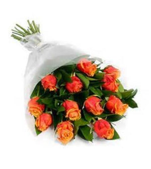 Dozen Wrapped Orange Roses - Blooms of Paradise