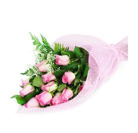 Dozen Wrapped Pink Roses - Blooms of Paradise