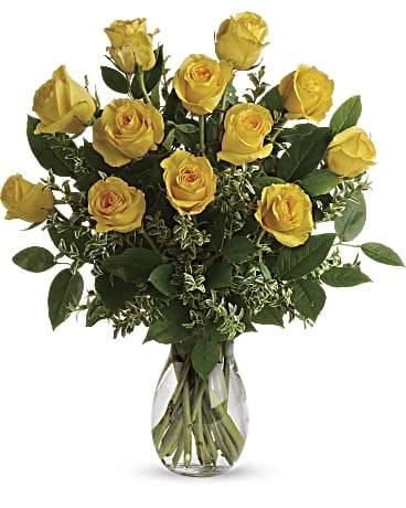 Dozen Yellow Roses Vase Arrangement for Delivery by Blooms Of Paradise