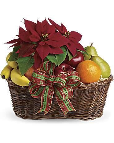 Fruit and Poinsettia Basket - Blooms of Paradise