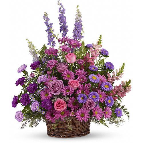Gracious Basket of Sympathy Flowers for Funeral featuring Blooms Of Paradise