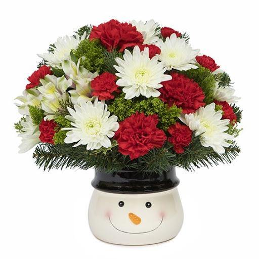 Festive Jolly Snowman Christmas Flower Arrangement by Blooms Of Paradise
