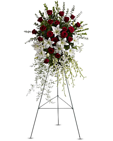 Lily and Rose Tribute Standing Spray - Blooms of Paradise