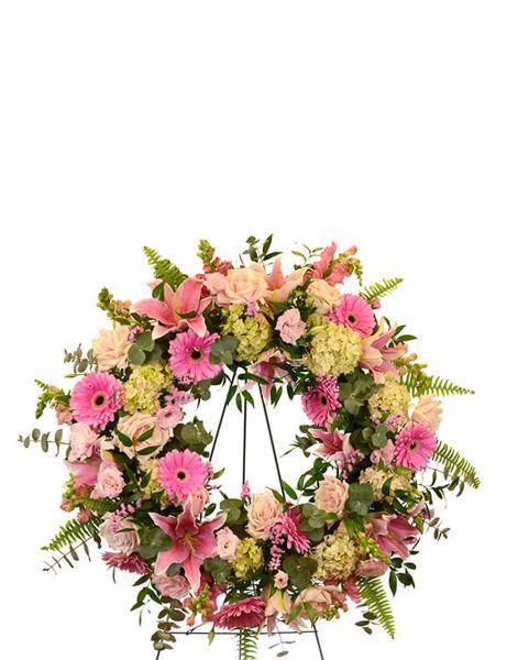 Pink Love Wreath for funeral with Blooms of Paradise flowers