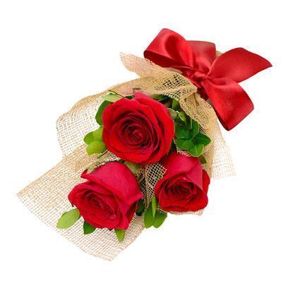 Three Wrapped Red Roses - Blooms of Paradise